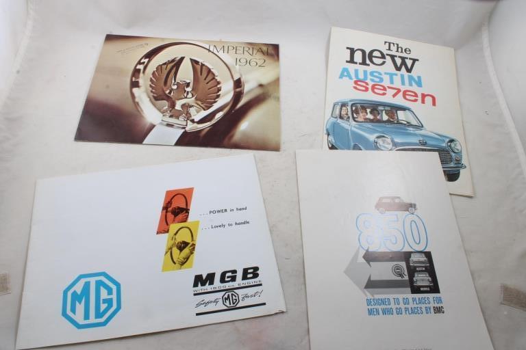 3 1960's Imperial, Austin Se7en MGB Brochures