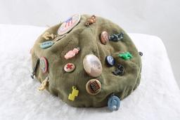 Antique Beanie w/ Old Pins & Cracker Jack Toys