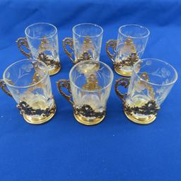 Three gold trim glass bar sets