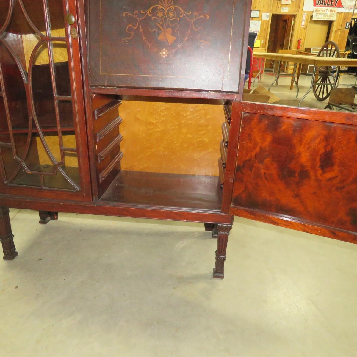 Antique Secretary with Mirrors & Glass Door