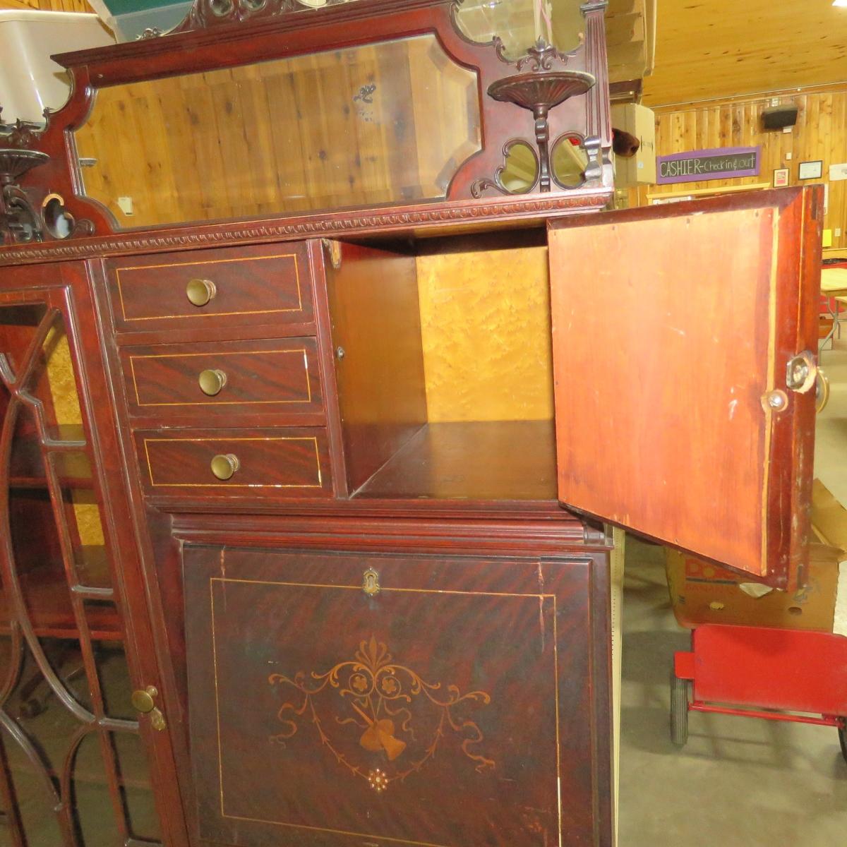 Antique Secretary with Mirrors & Glass Door