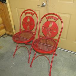 2 Red Metal Folding Coca-Cola Chairs