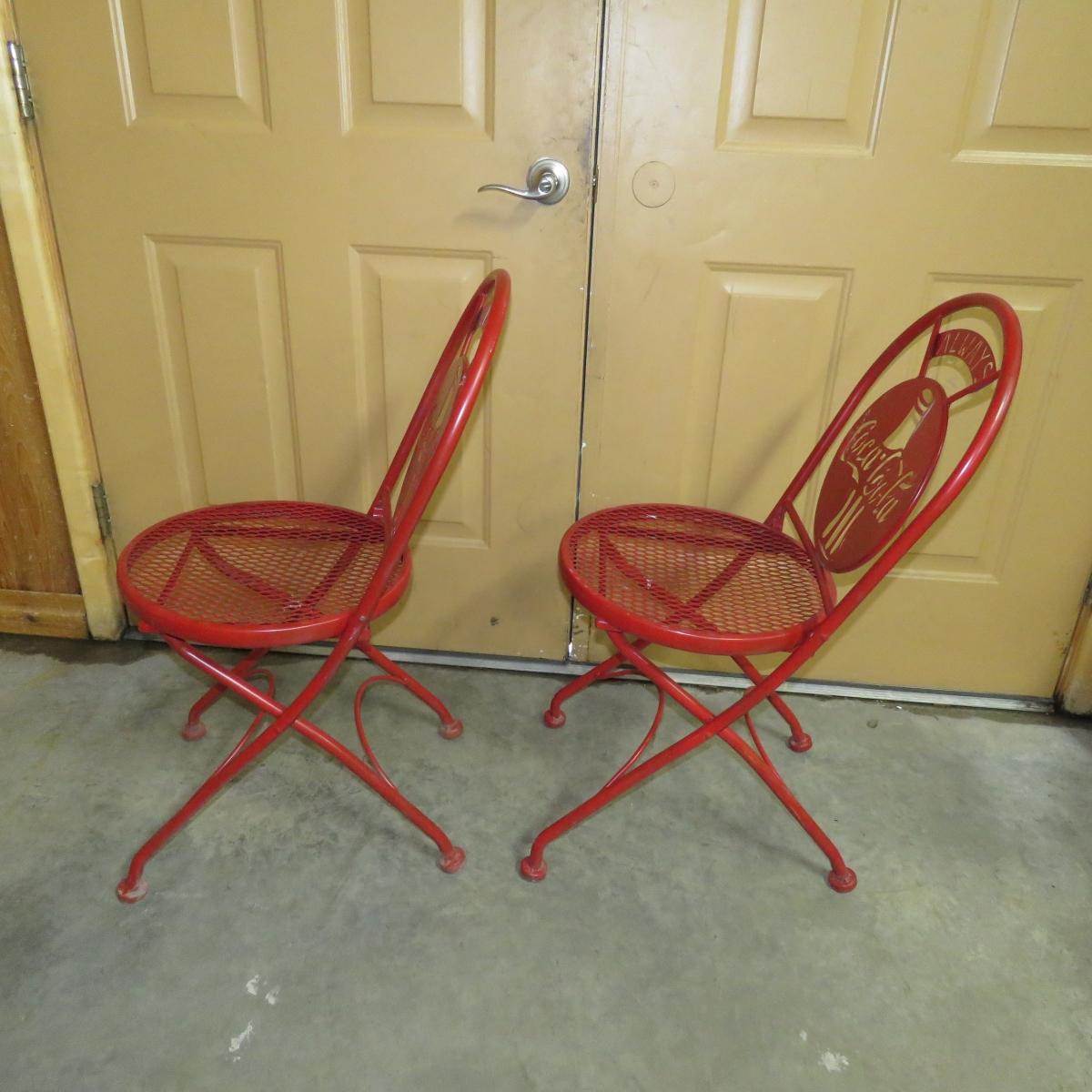 2 Red Metal Folding Coca-Cola Chairs