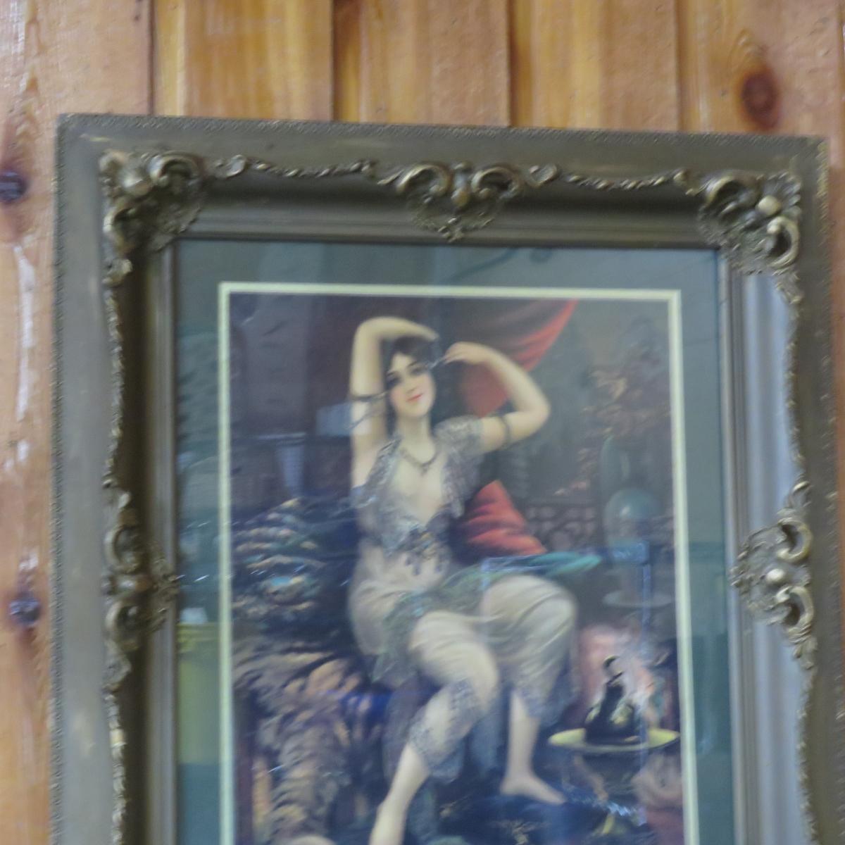 Vintage Harem Girl Litho Made in Germany Framed