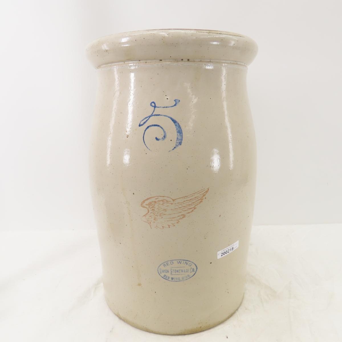 5 Gallon Red Wing Union Stoneware Butter Churn