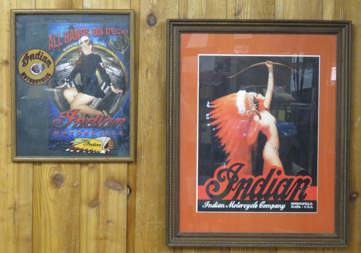 2 Indian Motorcycle Pin-Up Girl Prints in Frames