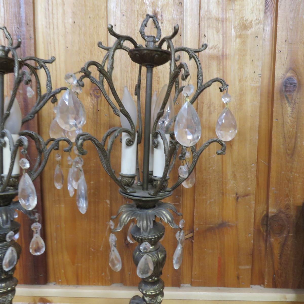 Pair of Brass Cherubian Chandelier Lamps