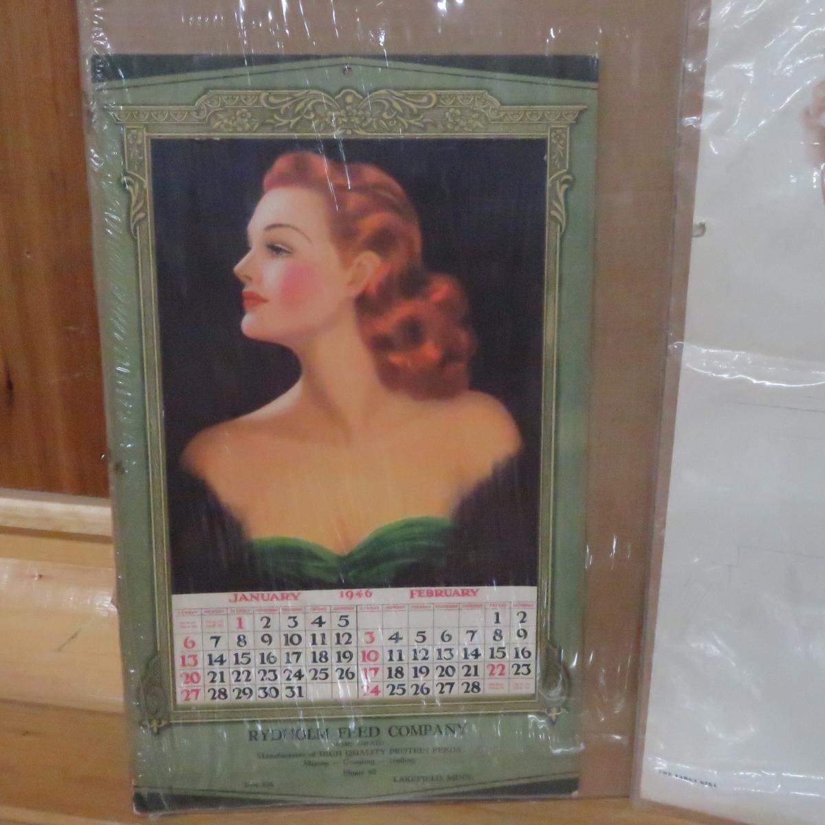 1946 Devorss Calendar & 3 Other Pin-Up Prints