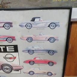 3 Framed Vintage Corvette Posters