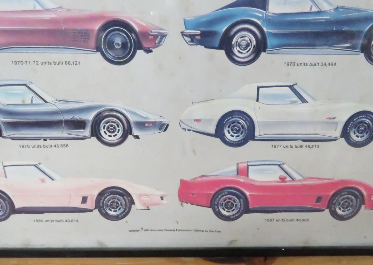 3 Framed Vintage Corvette Posters