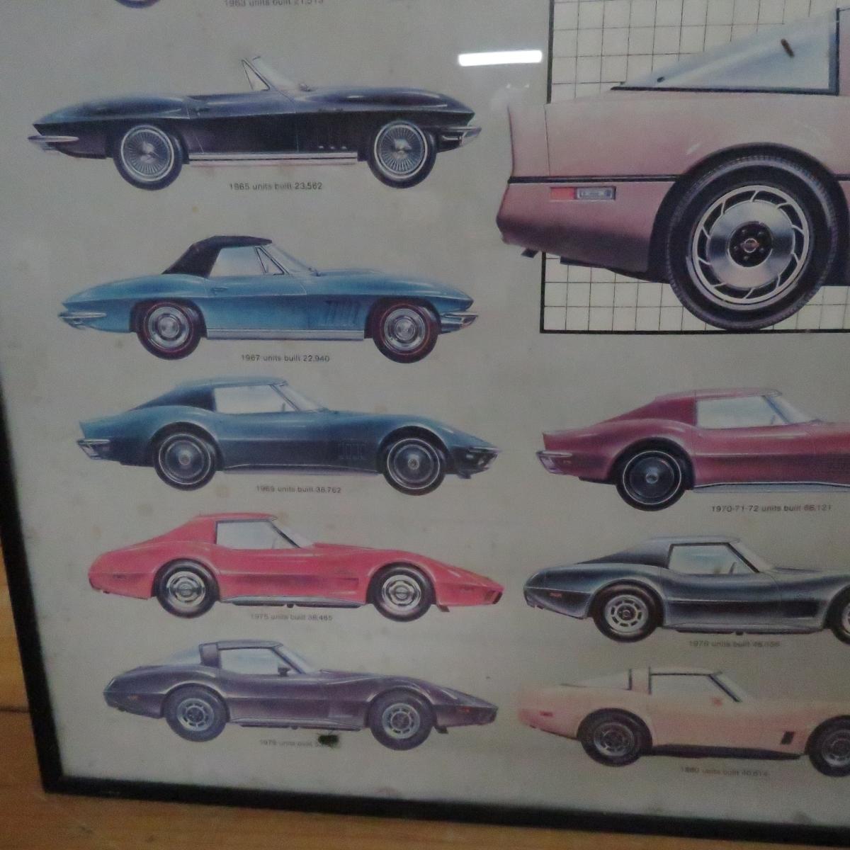 3 Framed Vintage Corvette Posters