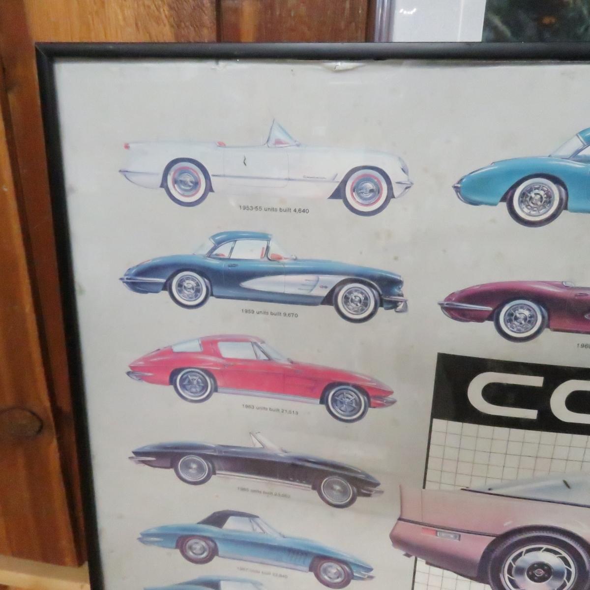 3 Framed Vintage Corvette Posters