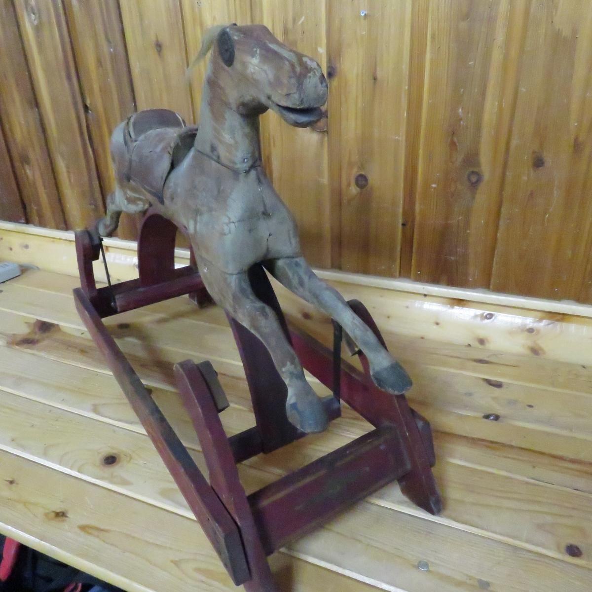 Child's Antique Wooden Ride On Horse