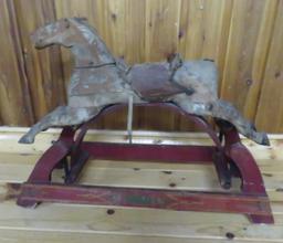 Child's Antique Wooden Ride On Horse