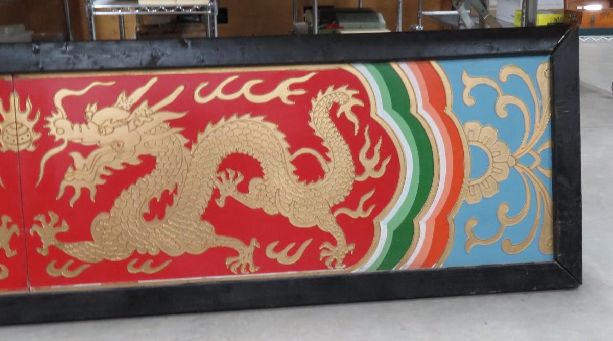 Wooden Handpainted Dragon Panel 94 x 22.5"