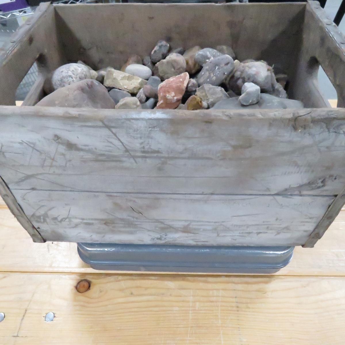 55 pounds mixed rocks and minerals in crate