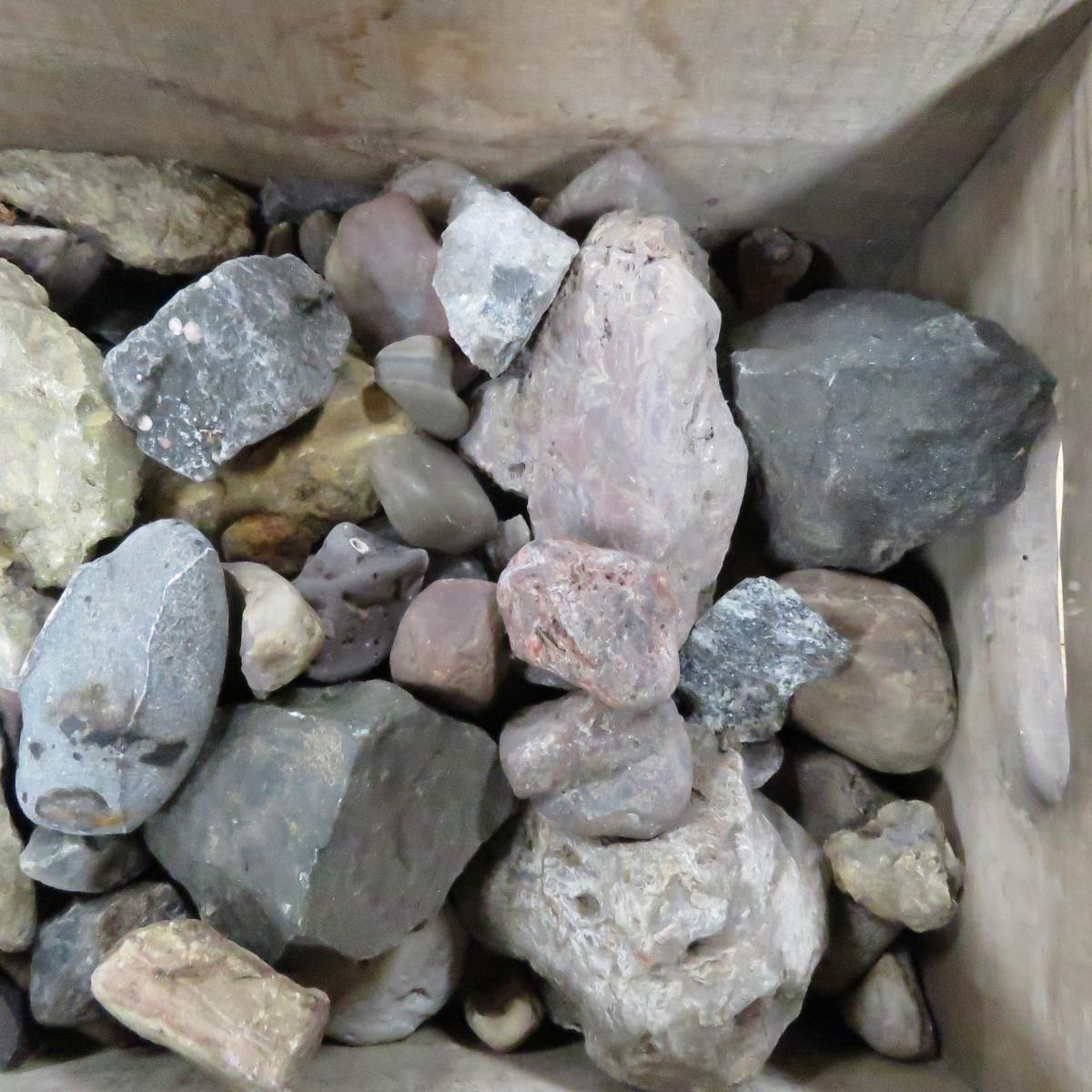 55 pounds mixed rocks and minerals in crate