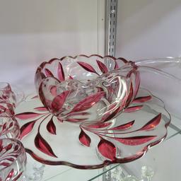 Indiana Glass 1008 Willow Red Flash Punch Bowl Set