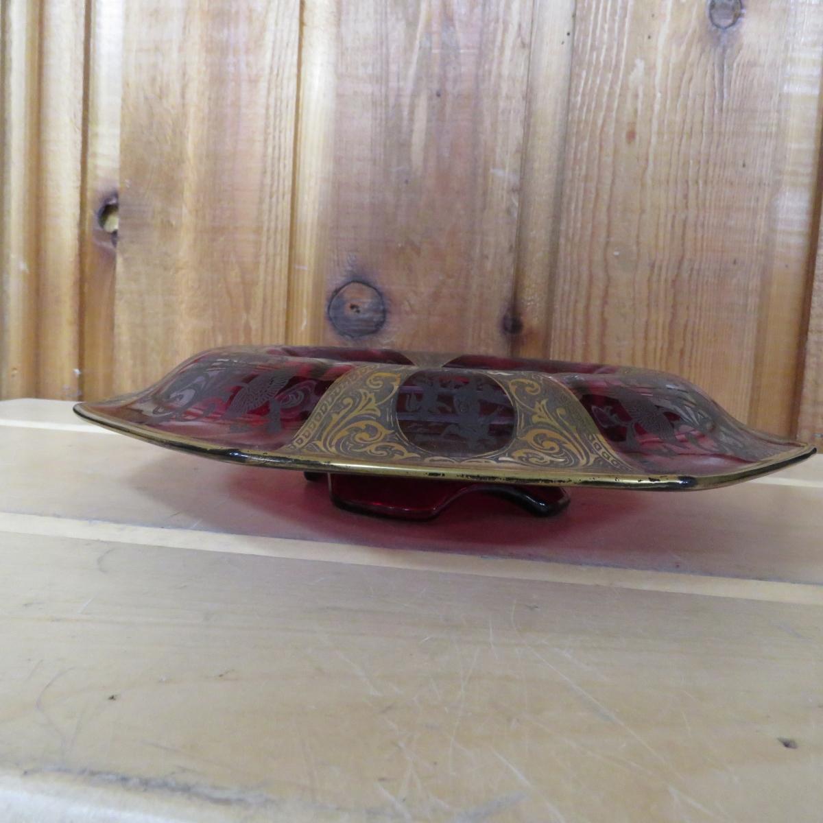 Antique Red & Gold Glass Bowl, EAPG & Cut Glass