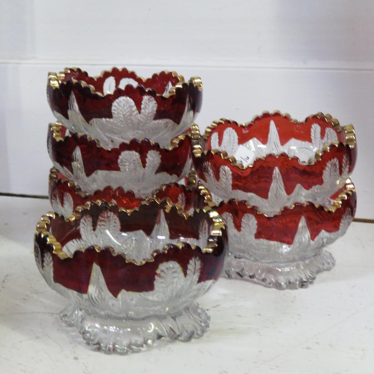 Antique Ruby Red Cut Clear Czech & Other Glass