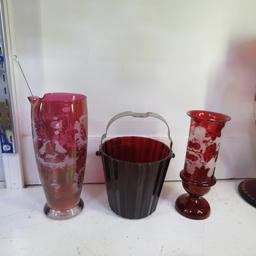 Antique Ruby Red Cut Clear Czech & Other Glass