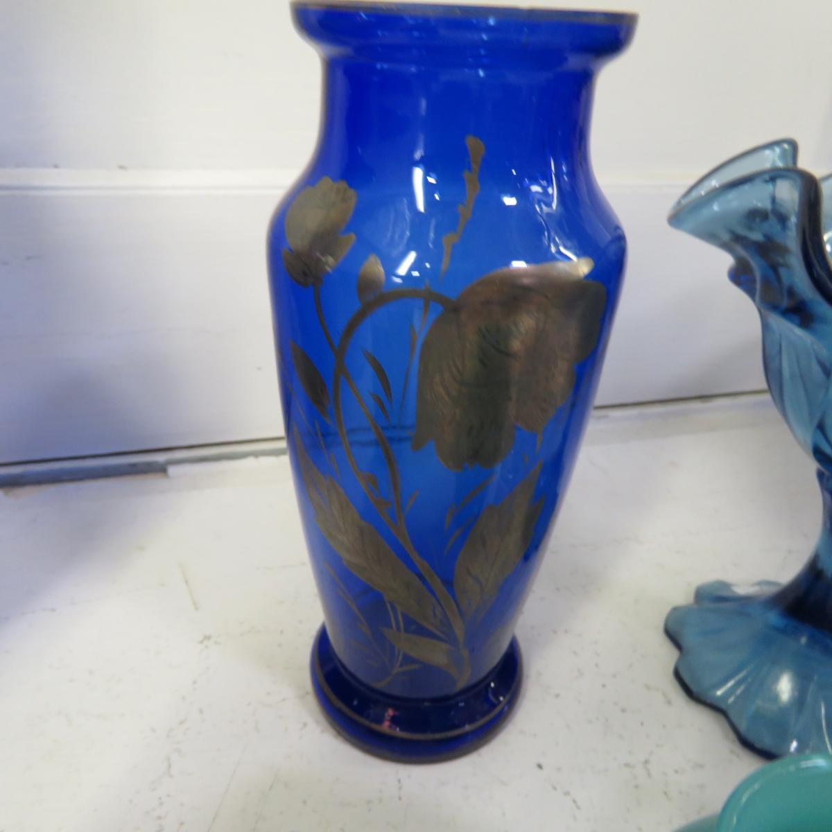 Antique Hand Painted Cobalt & Other Blue Glass