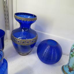 Antique Hand Painted Cobalt & Other Blue Glass