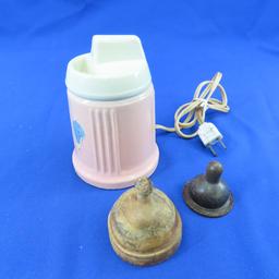 3 Vintage heated baby dishes, bottles & warmer