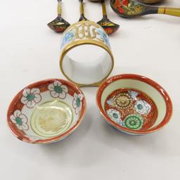 Vintage painted bowls, spoons, serving spoons