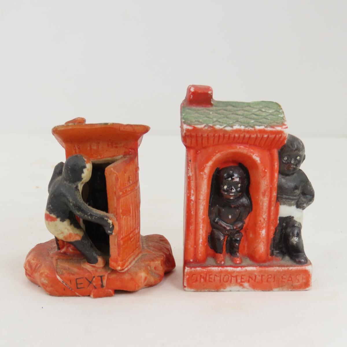 Black Americana figurines, thermometer, shot glass