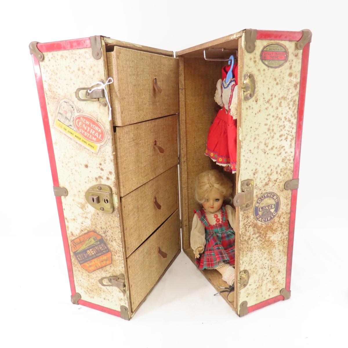 Vintage doll trunk with doll and clothes
