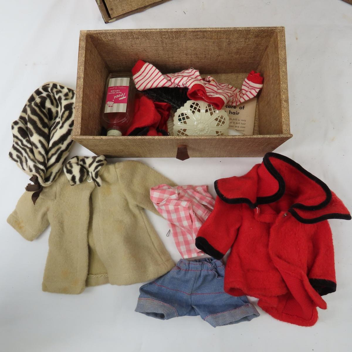 Vintage doll trunk with doll and clothes