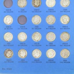 44 Roosevelt dimes in partial book 1946-1964