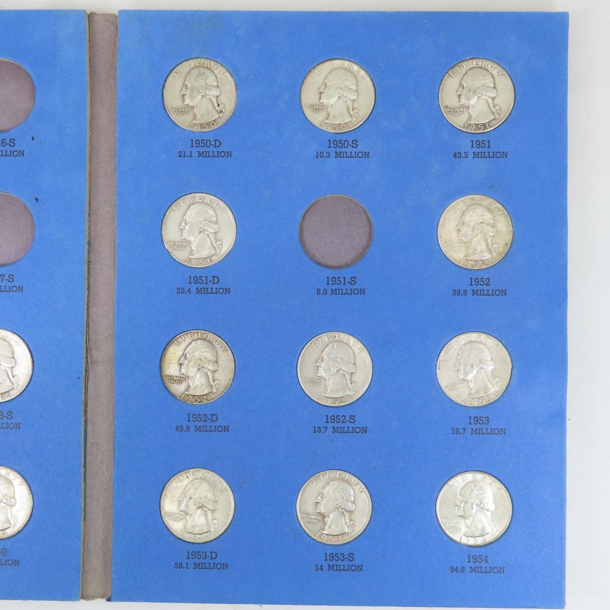 56 Washington Quarters in 2 partial books 1934-59