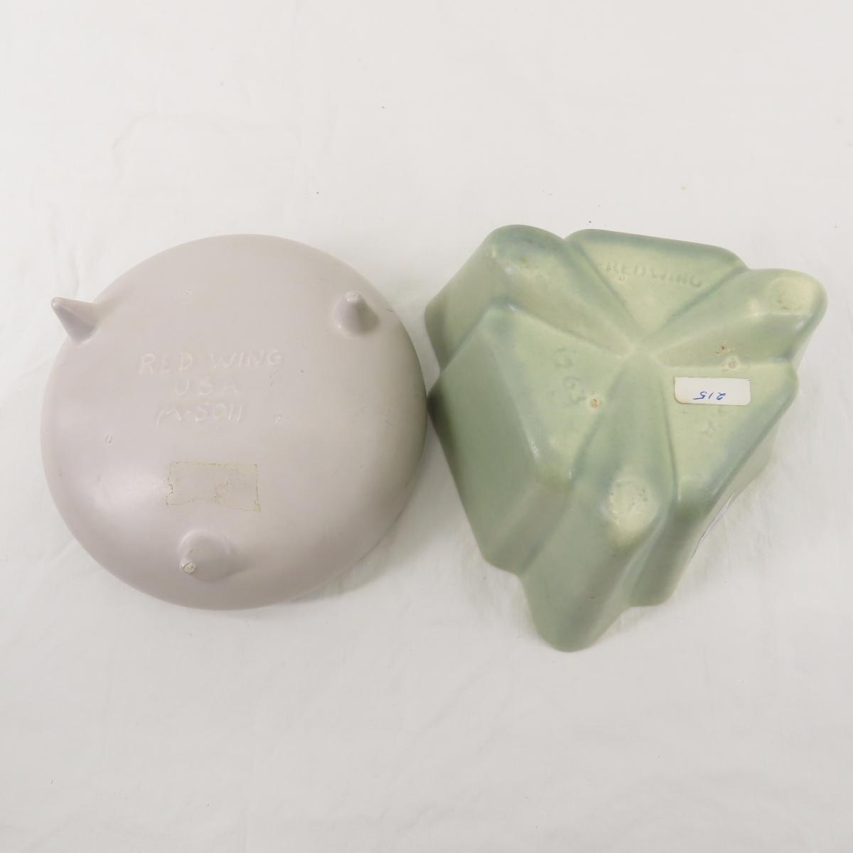 5 Green & Gray Red Wing Art Pottery Pieces