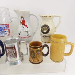 Glass and ceramic steins and bar glasses