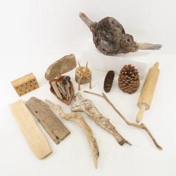 Natural wood burl, pine cones, blocks & more