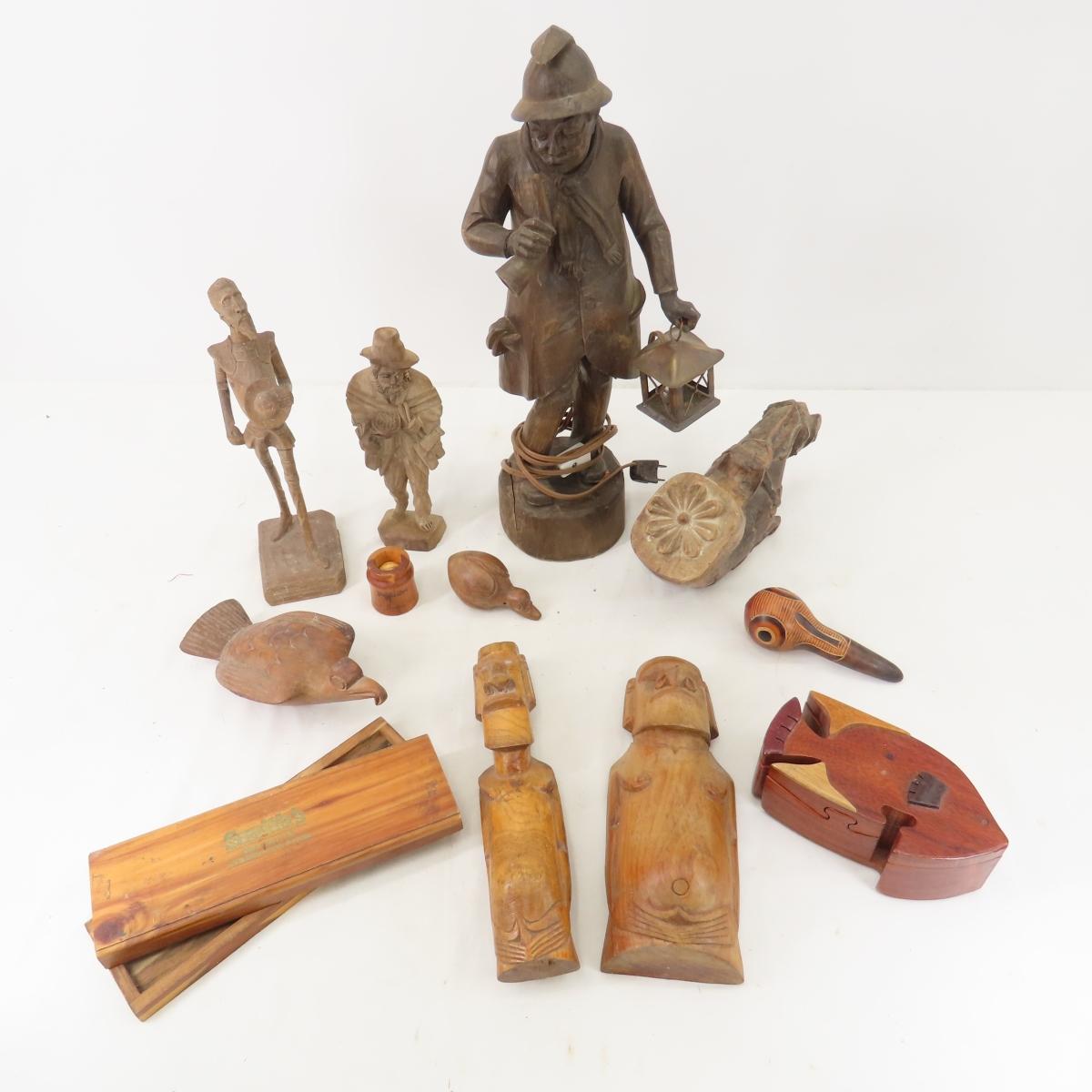 Wooden Sculptures, figures, boxes and more