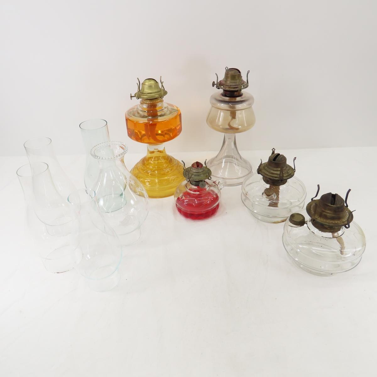 5 Antique Oil Lamps with Shades