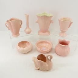 8 Red Wing Pink Art Pottery Pieces