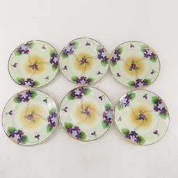 Antique Hand Painted Violet Tea Cups and Saucers