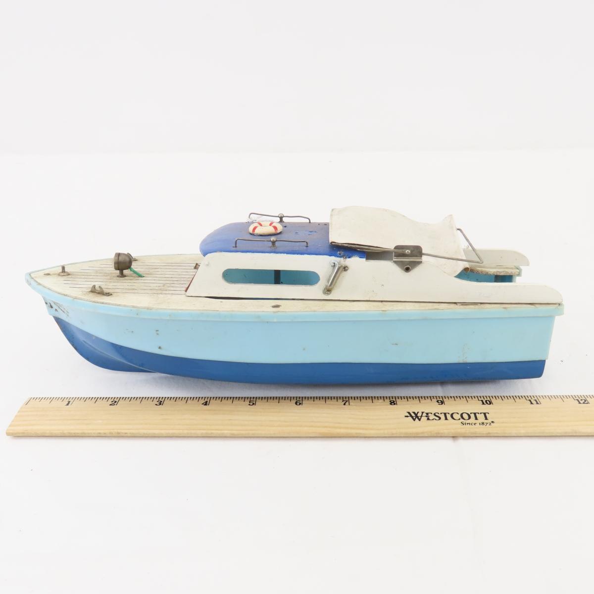 Vintage Wood & Plastic Boat Model with Engine