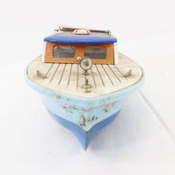 Vintage Wood & Plastic Boat Model with Engine