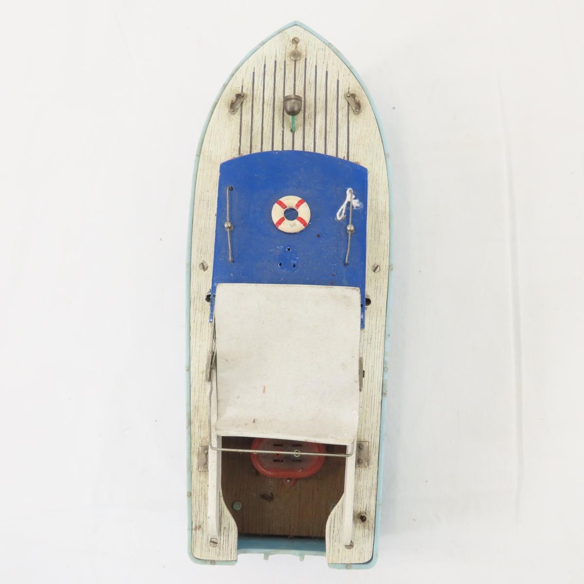 Vintage Wood & Plastic Boat Model with Engine
