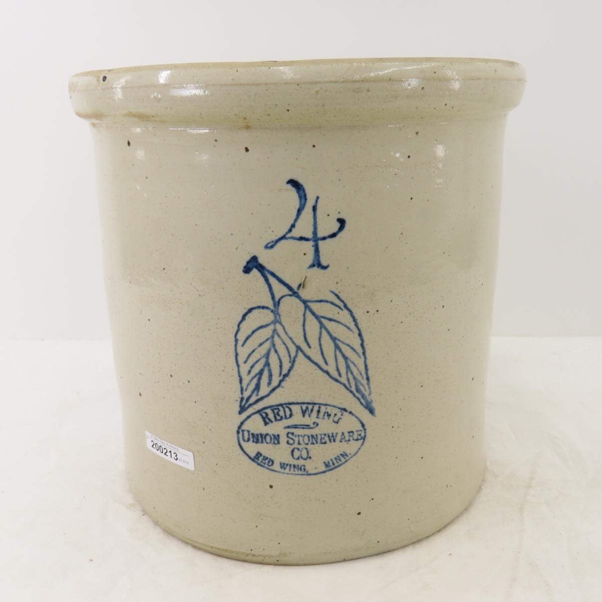 4 Gallon Birch Leaf Red Wing Union Stoneware Crock