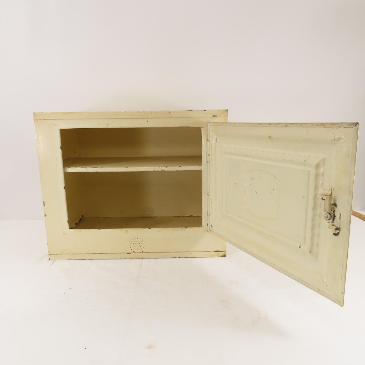 Vintage Tin Kitchen Cabinet with Utensils