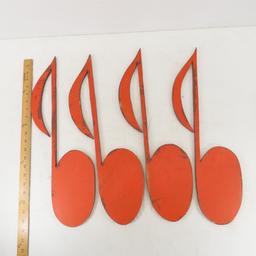 9 Vintage Hand Cut Painted Wood Music Notes