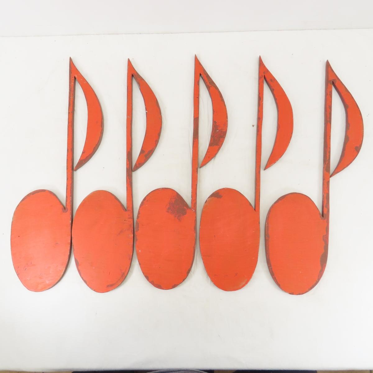 9 Vintage Hand Cut Painted Wood Music Notes