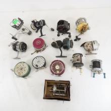 14 Vintage fishing reels, 1 in box Mitchell & more