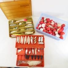 2 Tackle boxes & large group of bobbers